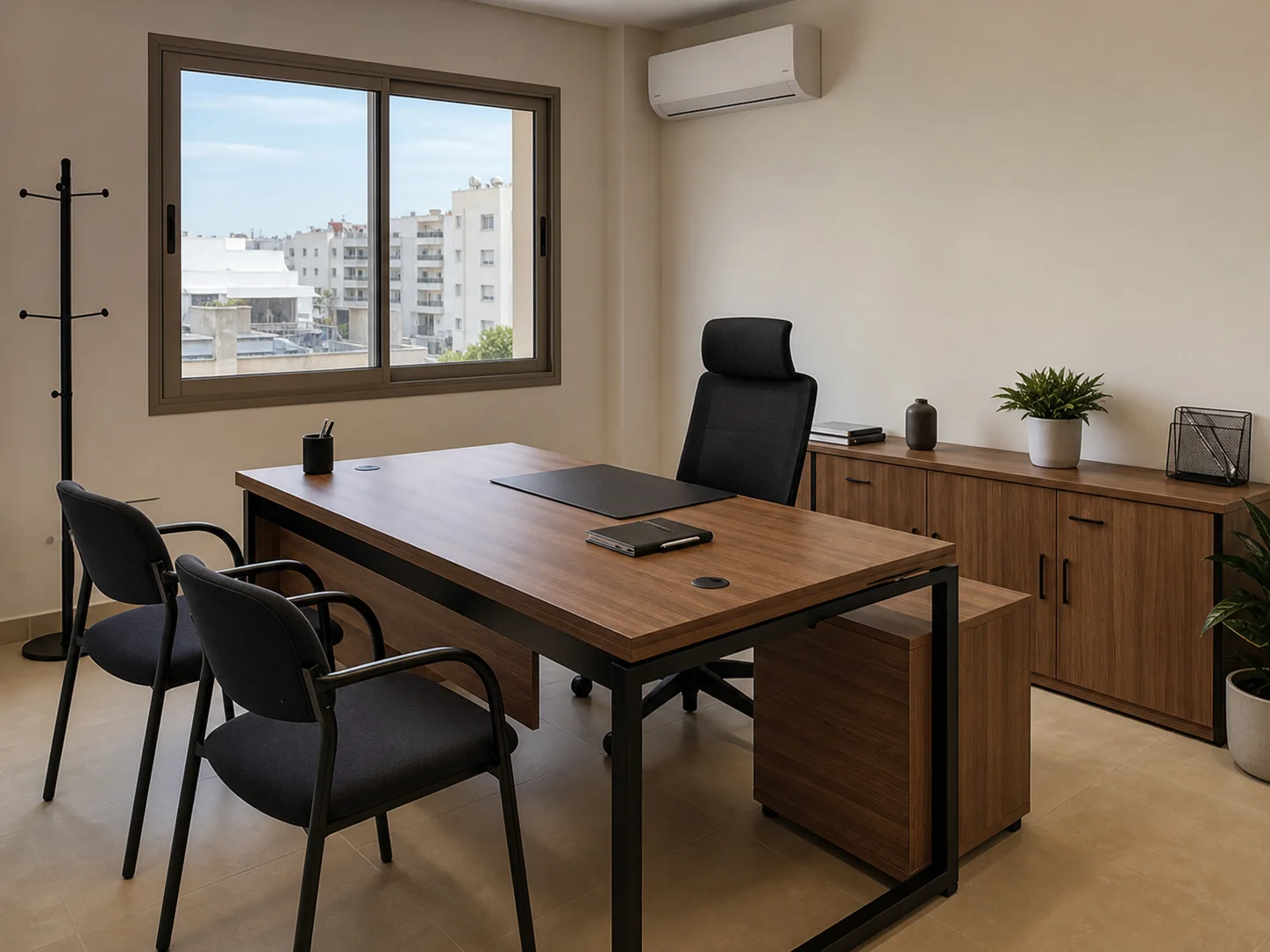 Bureau de direction en bois et métal noir disponible sur commande au Maroc