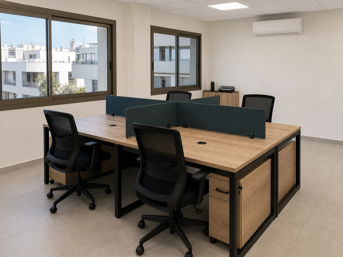 Bench de quatre postes opérateurs avec séparateurs acoustiques au Maroc